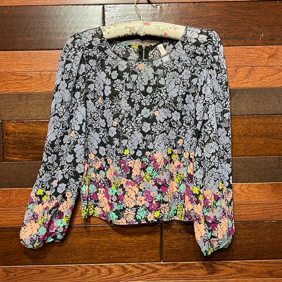 Xhilaration Tops - Xhilaration Sheer Long Sleeve Floral Zippered Back Blouse